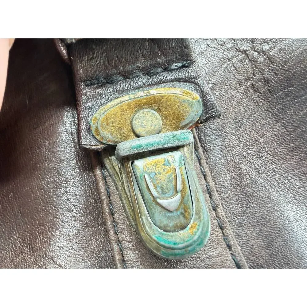 New West Genuine Leather Brown Backpack Flap Buckle Casual Adjustable Straps